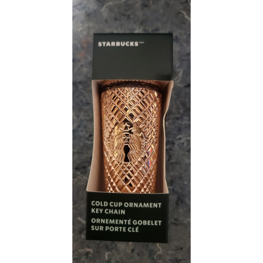 Starbucks 2023 Ornament Key Chain Mini Cold Cup Studded Rose Gold New Sealed Box